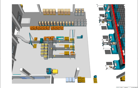 Lagerlayout Bad Homburg mit Förder- und Sortiertechnik